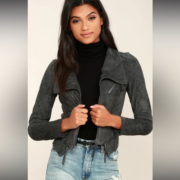 Lulus Ready For Anything Charcoal Grey Suede Moto Jacket - Picture 1 of 6
